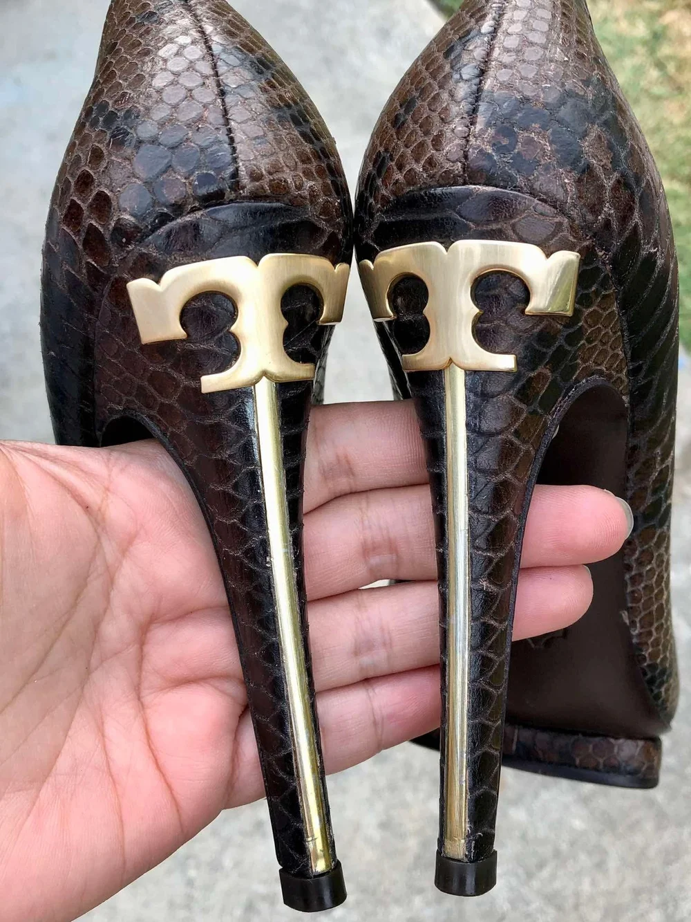 Tory Burch Jude snake-embossed leather platform pumps
